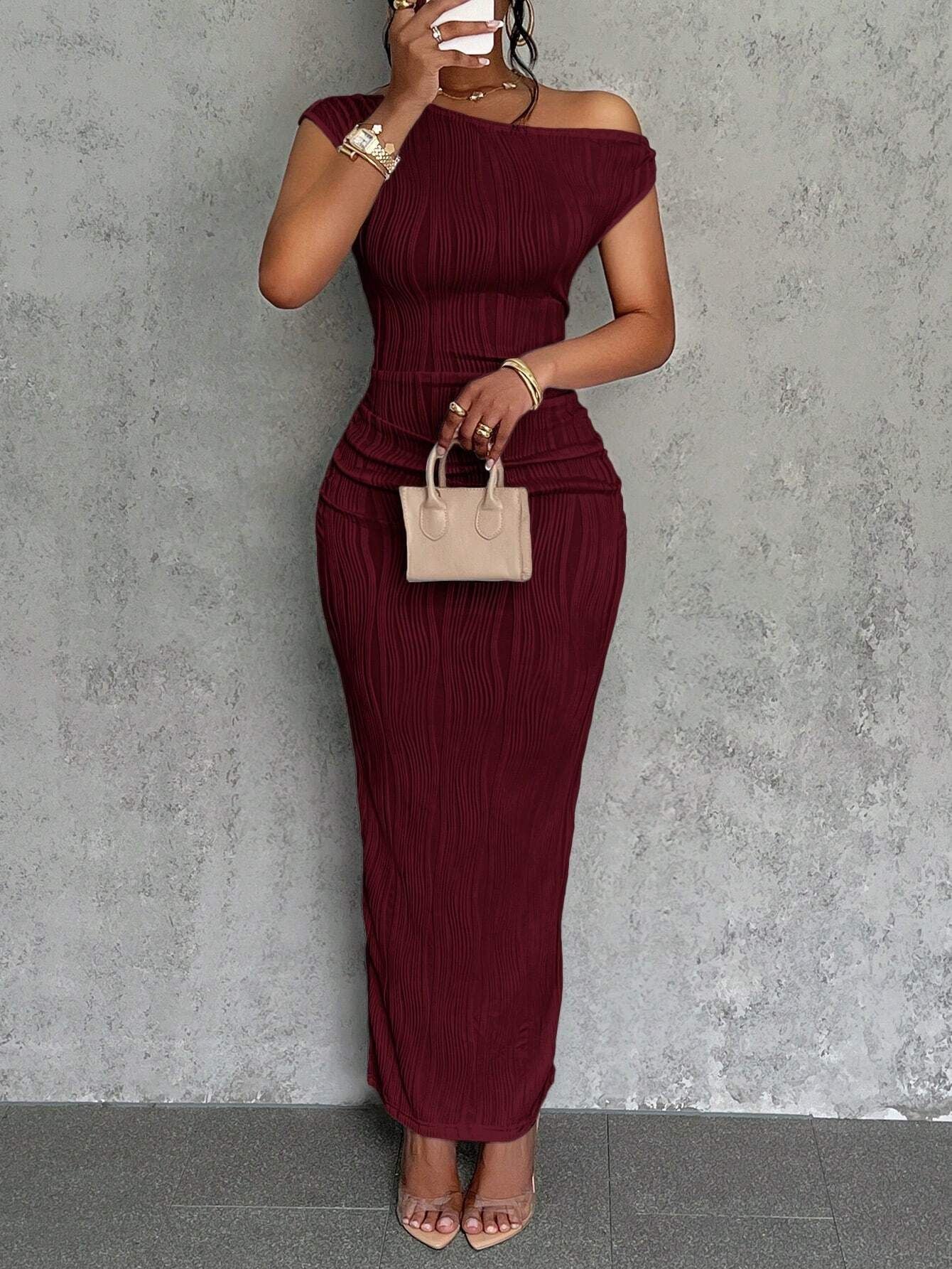 Water Ripple One-Shoulder Dress