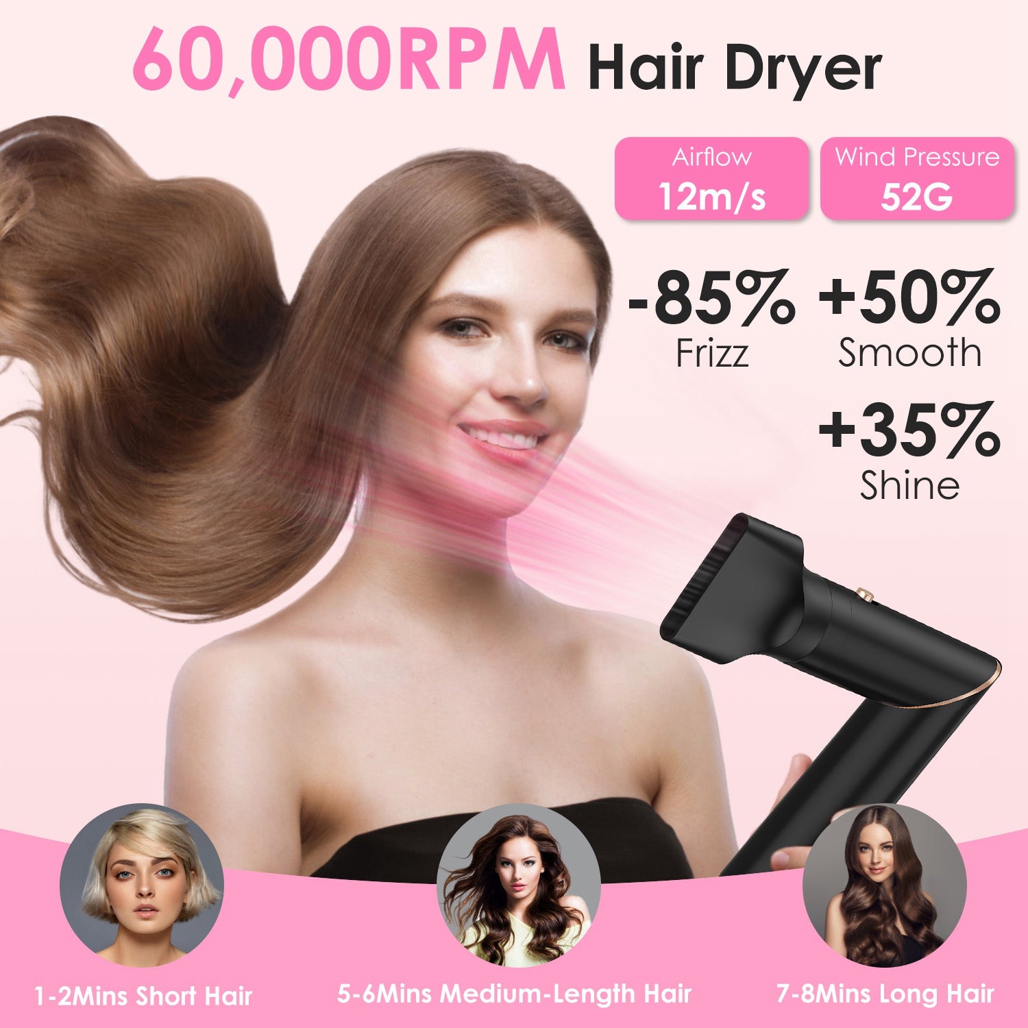 1Pc 5 In 1 Hot Air Styler Straightener Curler Dryer Automatic Wrap Styler Hair Dryer Brush Set With 3 Temp Settings ALCI Plug Glove Cable Tie 2 Alligator Hair Clips