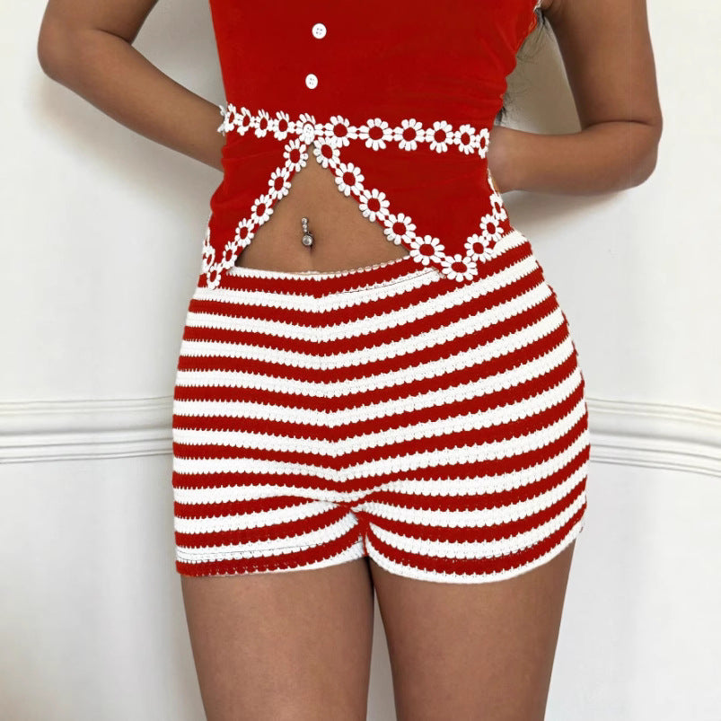 Fashionable Striped Sassy Low-Waist High-Stretch Womens Shorts